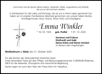 Traueranzeige von Emma Winkler von Neue Presse Coburg