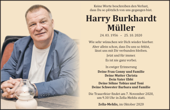 Traueranzeige von Harry Burkhardt von Südthüringer Presse