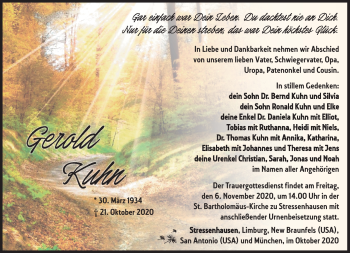 Traueranzeige von Gerold Kuhn von Südthüringer Presse