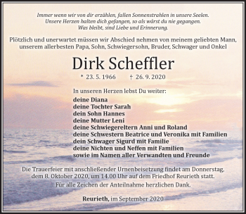 Traueranzeige von Dirk Scheffler von Südthüringer Presse