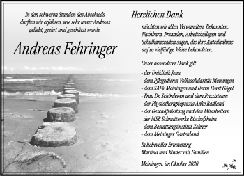 Traueranzeige von Andreas Fehringer von Südthüringer Presse