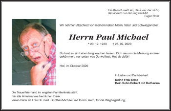 Traueranzeige von Paul Michael von Frankenpost