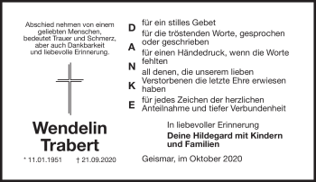 Traueranzeige von Wendelin Trabert von Südthüringer Presse