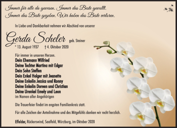 Traueranzeige von Gerda Scheler von Südthüringer Presse