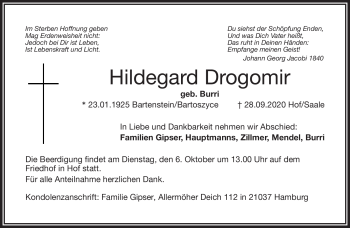Traueranzeige von Hildegard Drogomir von Frankenpost