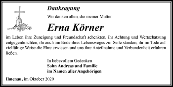 Traueranzeige von Erna Körner von Südthüringer Presse