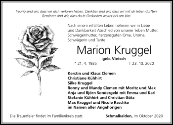 Traueranzeige von Marion Kruggel von Südthüringer Presse