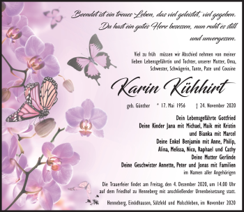 Traueranzeige von Karin Kühhirt von Südthüringer Presse