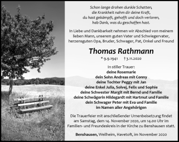 Traueranzeige von Thomas Rathmann von Südthüringer Presse