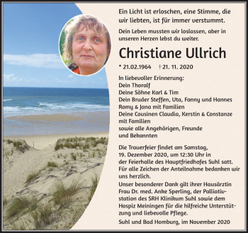 Traueranzeige von Christinae Ullrich von Südthüringer Presse