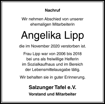 Traueranzeige von Angelika Lipp von Südthüringer Presse