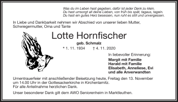 Traueranzeige von Lotte Hornfischer von Frankenpost