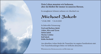 Traueranzeige von Michael Jakob von Südthüringer Presse