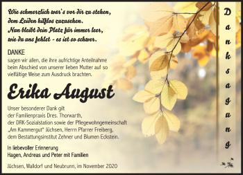 Traueranzeige von Erika August von Südthüringer Presse