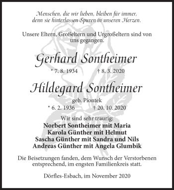 Traueranzeige von Gerhard und Hildegard Sontheimer von Neue Presse Coburg