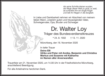 Traueranzeige von Walter Loy von Frankenpost