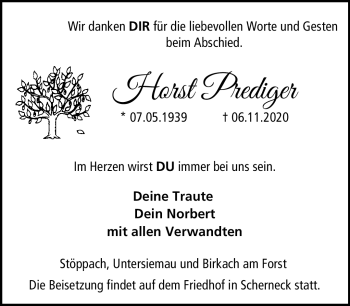 Traueranzeige von Horst Prediger von Neue Presse Coburg
