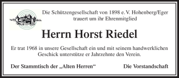 Traueranzeige von Horst Riedel von Frankenpost
