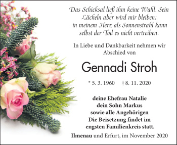 Traueranzeige von Gennadi Stroh von Südthüringer Presse