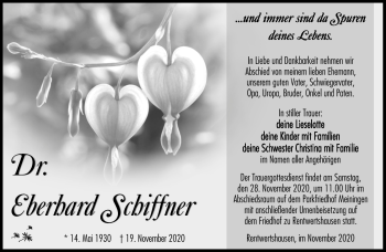 Traueranzeige von Eberhard Schiffner von Südthüringer Presse