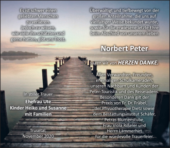 Traueranzeige von Norbert Peter von Südthüringer Presse