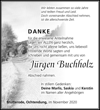 Traueranzeige von Jürgen Buchholz von Südthüringer Presse