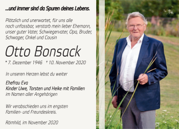 Traueranzeige von Otto Bonsack von Südthüringer Presse