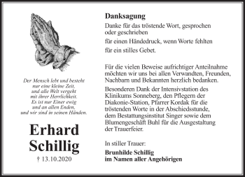 Traueranzeige von Erhard Schillig von Südthüringer Presse