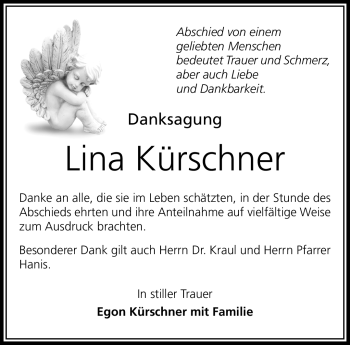 Traueranzeige von Lina Kürschner von Südthüringer Presse