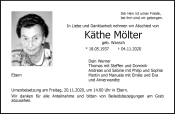 Traueranzeige von Käthe Mölter von Neue Presse Coburg