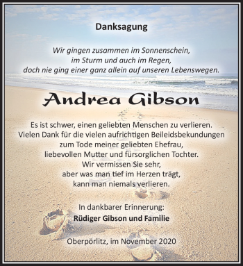 Traueranzeige von Andrea Gibson von Südthüringer Presse