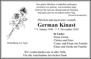 Traueranzeige von German Kinast von Frankenpost
