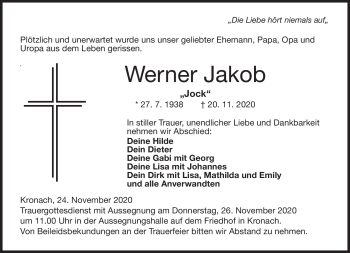 Traueranzeige von Werner Jakob von Neue Presse Coburg
