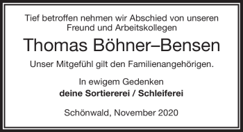 Traueranzeige von Thomas Böhmer-Bensen von Frankenpost