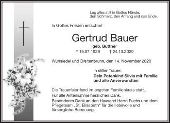 Traueranzeige von Gertrud Bauer von Frankenpost