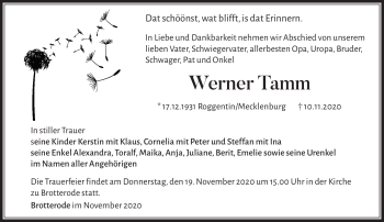 Traueranzeige von Werner Tamm von Südthüringer Presse