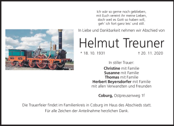 Traueranzeige von Helmut Treuner von Neue Presse Coburg