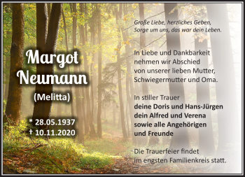 Traueranzeige von Margot Neumann von Südthüringer Presse