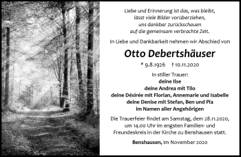Traueranzeige von Otto Debertshäuser von Südthüringer Presse