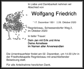 Traueranzeige von Wolfgang Friedrich von Frankenpost