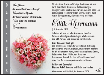 Traueranzeige von Edith Herrmann von Südthüringer Presse