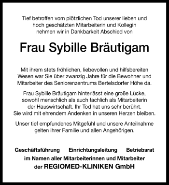Traueranzeige von Sybille Bräutigam von Neue Presse Coburg