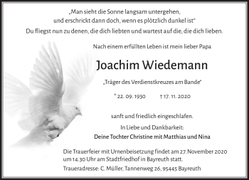 Traueranzeige von Joachim Wiedemann von Frankenpost