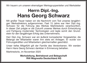 Traueranzeige von Hans Georg Schwarz von Frankenpost
