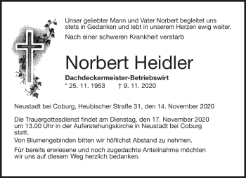Traueranzeige von Norbert Heidler von Neue Presse Coburg