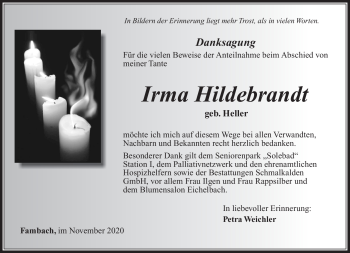 Traueranzeige von Irma Hildebrandt von Südthüringer Presse