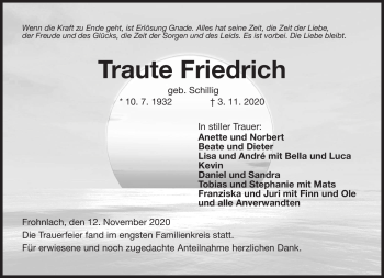 Traueranzeige von Traute Friedrich von Neue Presse Coburg