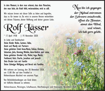 Traueranzeige von Rolf Lässer von Südthüringer Presse
