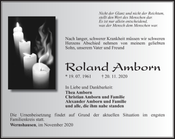 Traueranzeige von Roland Amborn von Südthüringer Presse