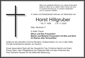 Traueranzeige von Horst Hillgruber von Frankenpost